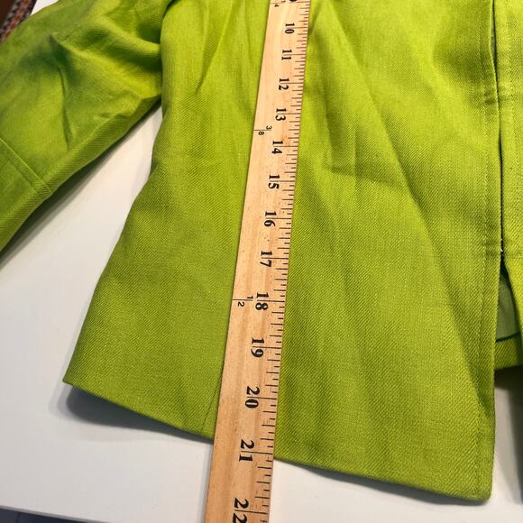 Lafayette Bright Trendy Lime Green Vibrant Linen Open-Front Blazer Jacket Size 8 - Picture 10 of 10